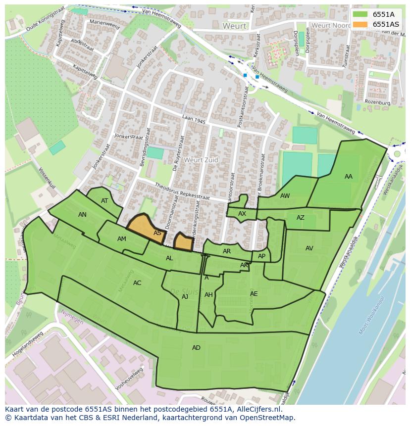 Afbeelding van het postcodegebied 6551 AS op de kaart.