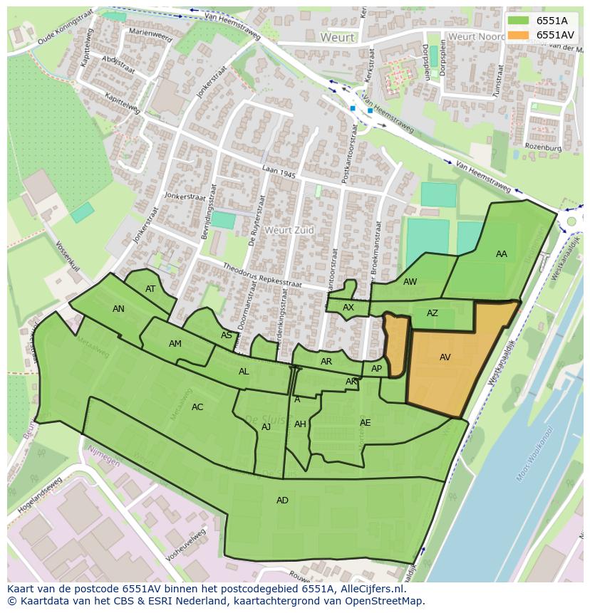 Afbeelding van het postcodegebied 6551 AV op de kaart.
