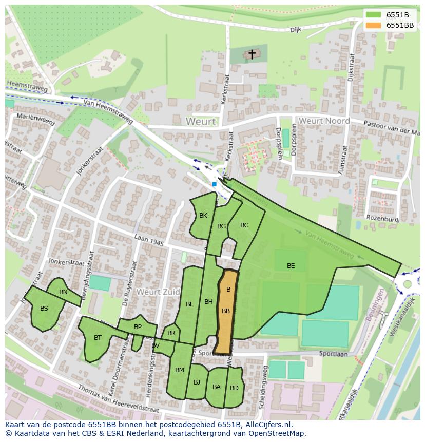 Afbeelding van het postcodegebied 6551 BB op de kaart.