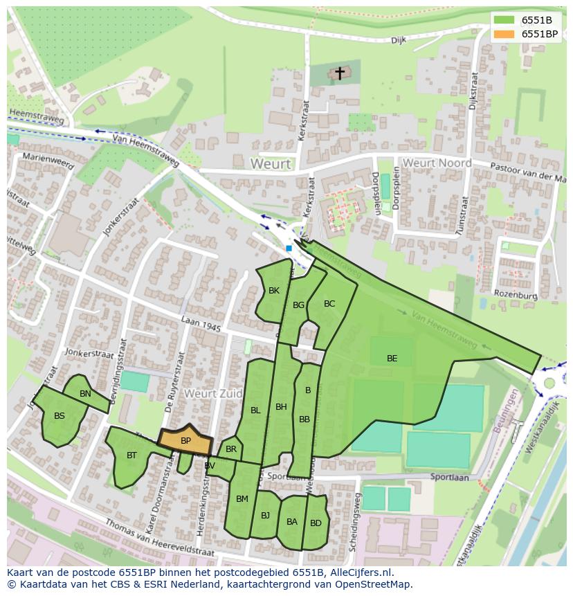 Afbeelding van het postcodegebied 6551 BP op de kaart.