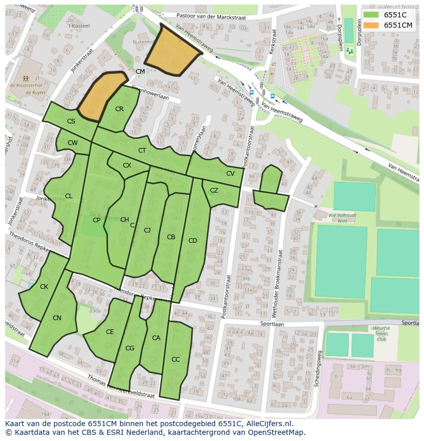 Afbeelding van het postcodegebied 6551 CM op de kaart.