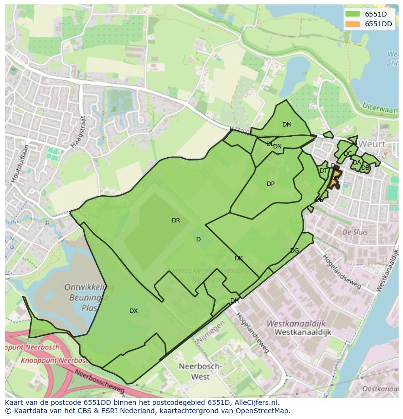 Afbeelding van het postcodegebied 6551 DD op de kaart.