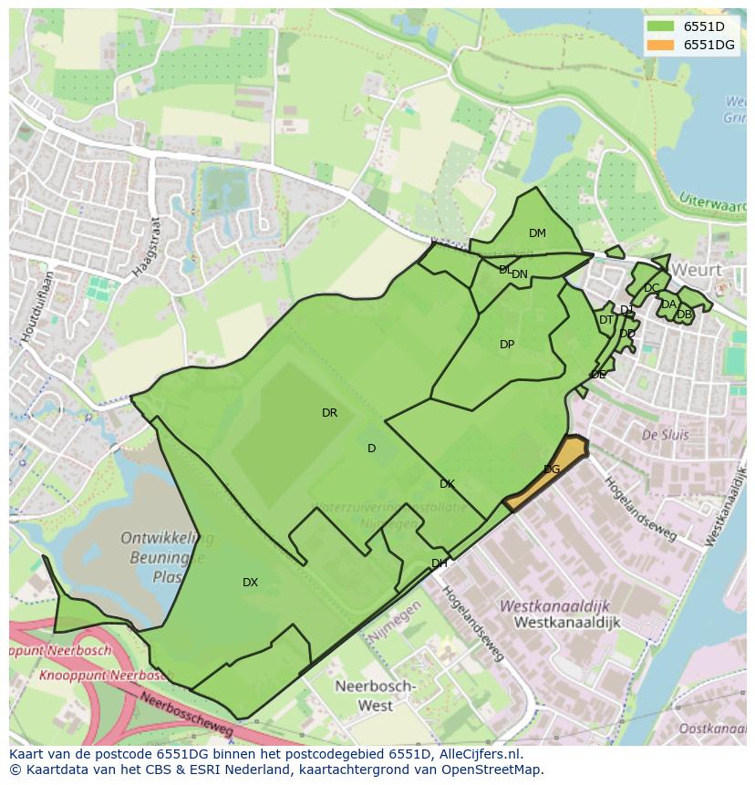 Afbeelding van het postcodegebied 6551 DG op de kaart.