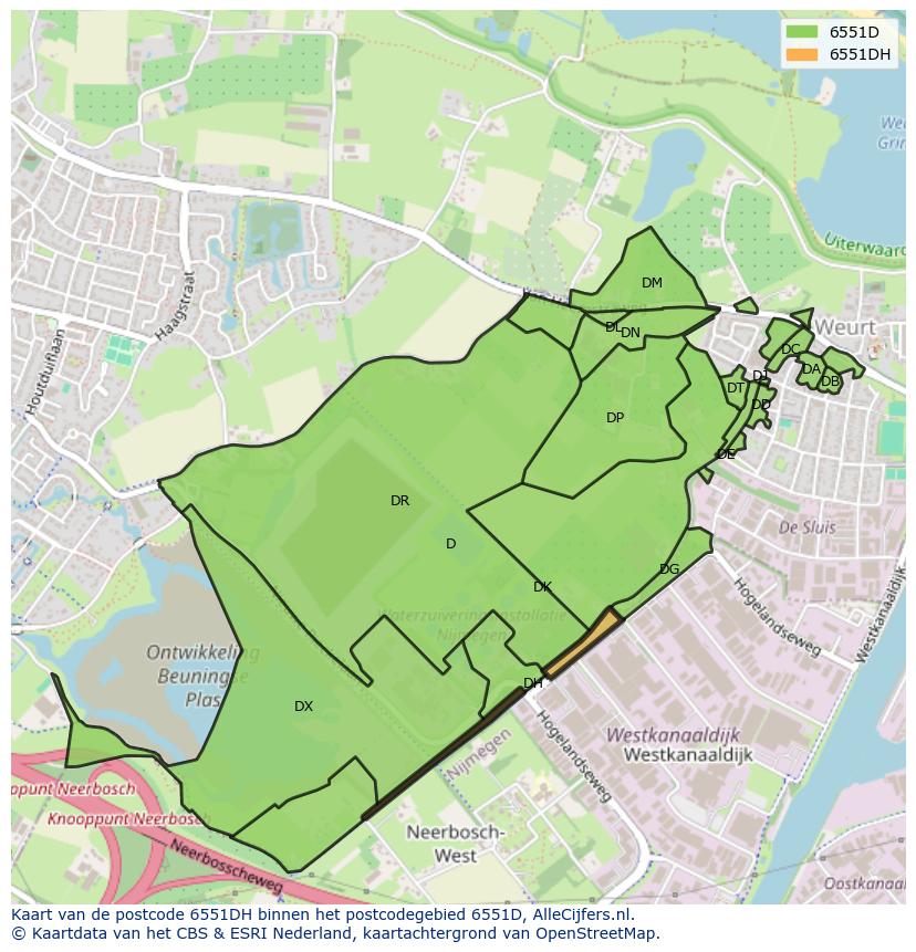 Afbeelding van het postcodegebied 6551 DH op de kaart.