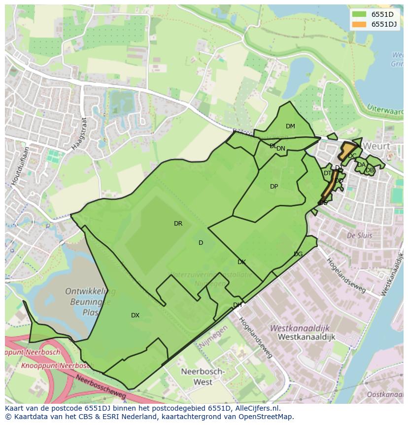 Afbeelding van het postcodegebied 6551 DJ op de kaart.