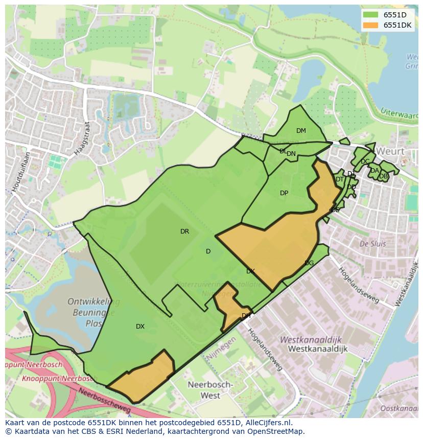 Afbeelding van het postcodegebied 6551 DK op de kaart.