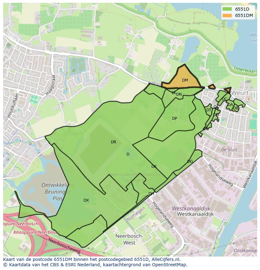 Afbeelding van het postcodegebied 6551 DM op de kaart.