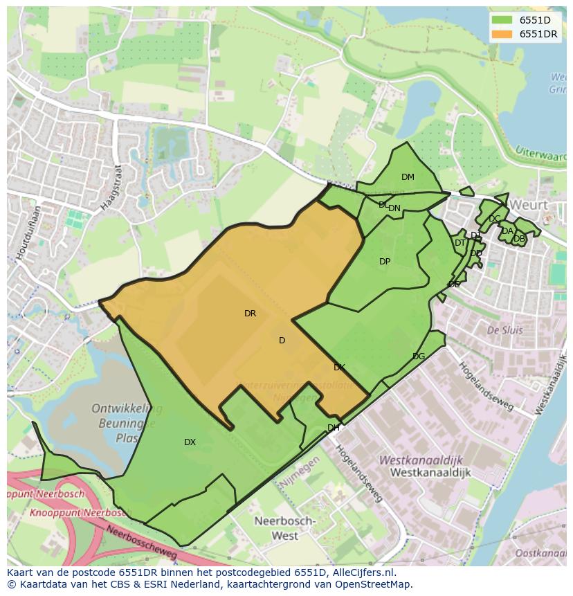 Afbeelding van het postcodegebied 6551 DR op de kaart.