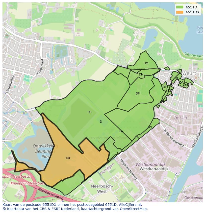 Afbeelding van het postcodegebied 6551 DX op de kaart.