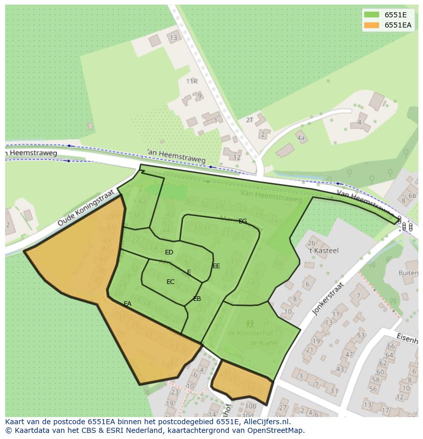 Afbeelding van het postcodegebied 6551 EA op de kaart.