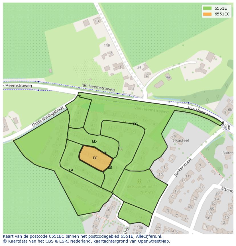 Afbeelding van het postcodegebied 6551 EC op de kaart.