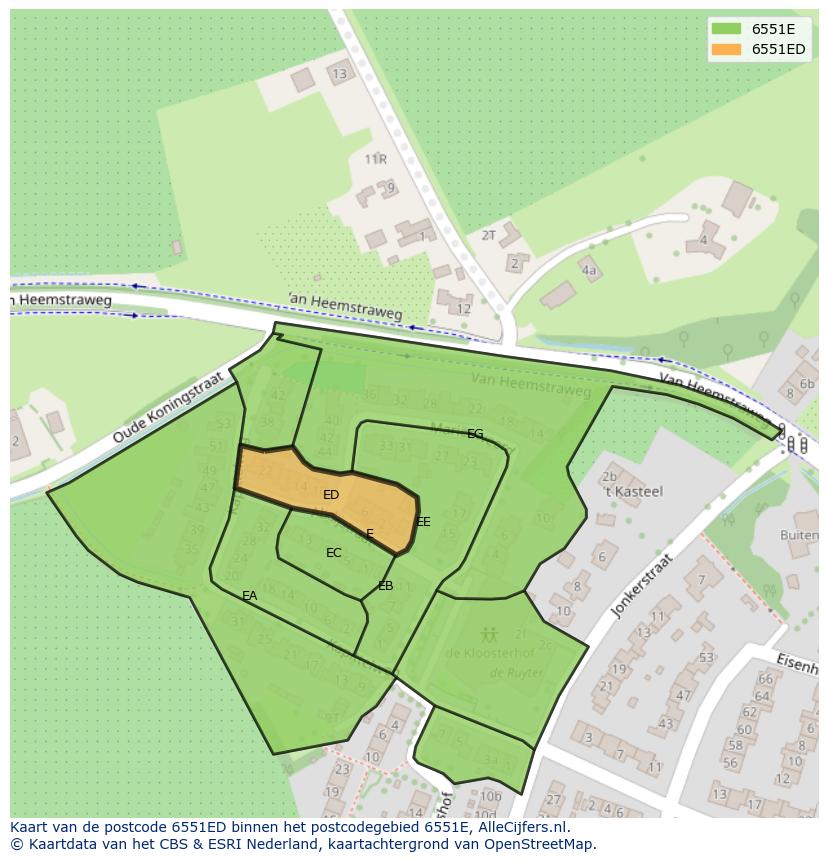 Afbeelding van het postcodegebied 6551 ED op de kaart.