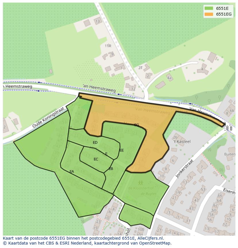 Afbeelding van het postcodegebied 6551 EG op de kaart.