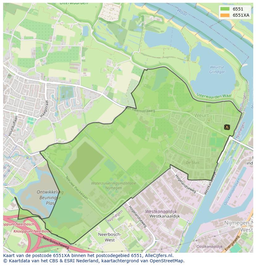 Afbeelding van het postcodegebied 6551 XA op de kaart.
