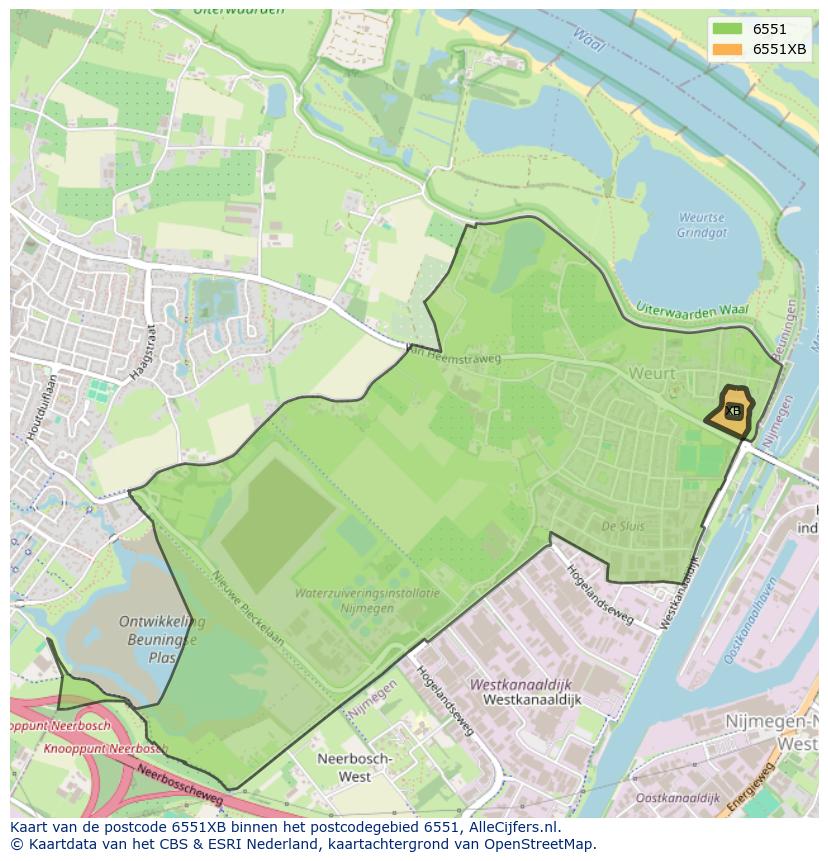 Afbeelding van het postcodegebied 6551 XB op de kaart.
