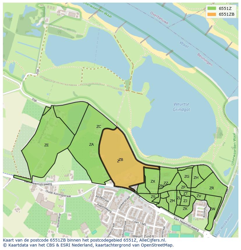 Afbeelding van het postcodegebied 6551 ZB op de kaart.