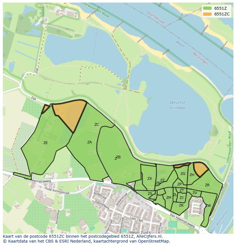 Afbeelding van het postcodegebied 6551 ZC op de kaart.