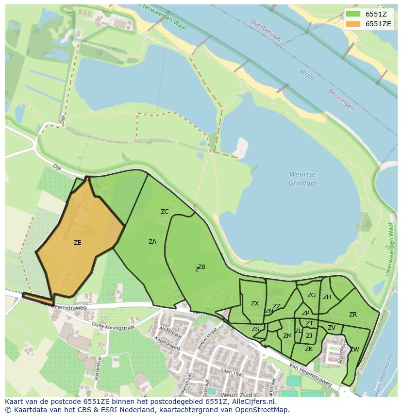 Afbeelding van het postcodegebied 6551 ZE op de kaart.