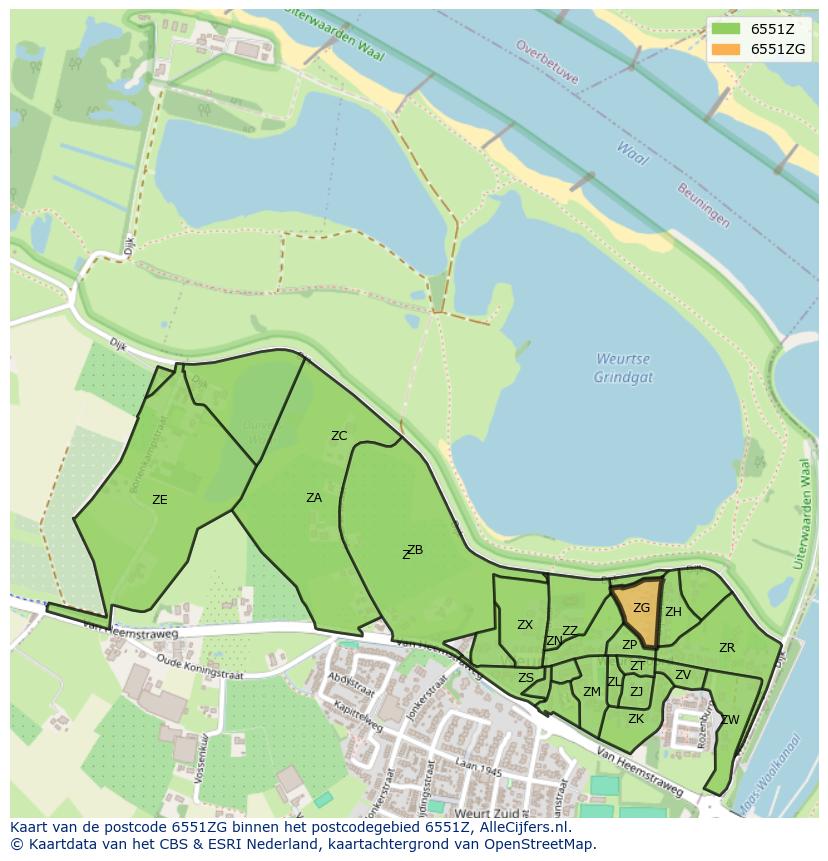 Afbeelding van het postcodegebied 6551 ZG op de kaart.