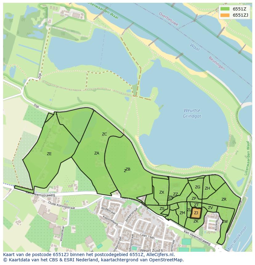 Afbeelding van het postcodegebied 6551 ZJ op de kaart.