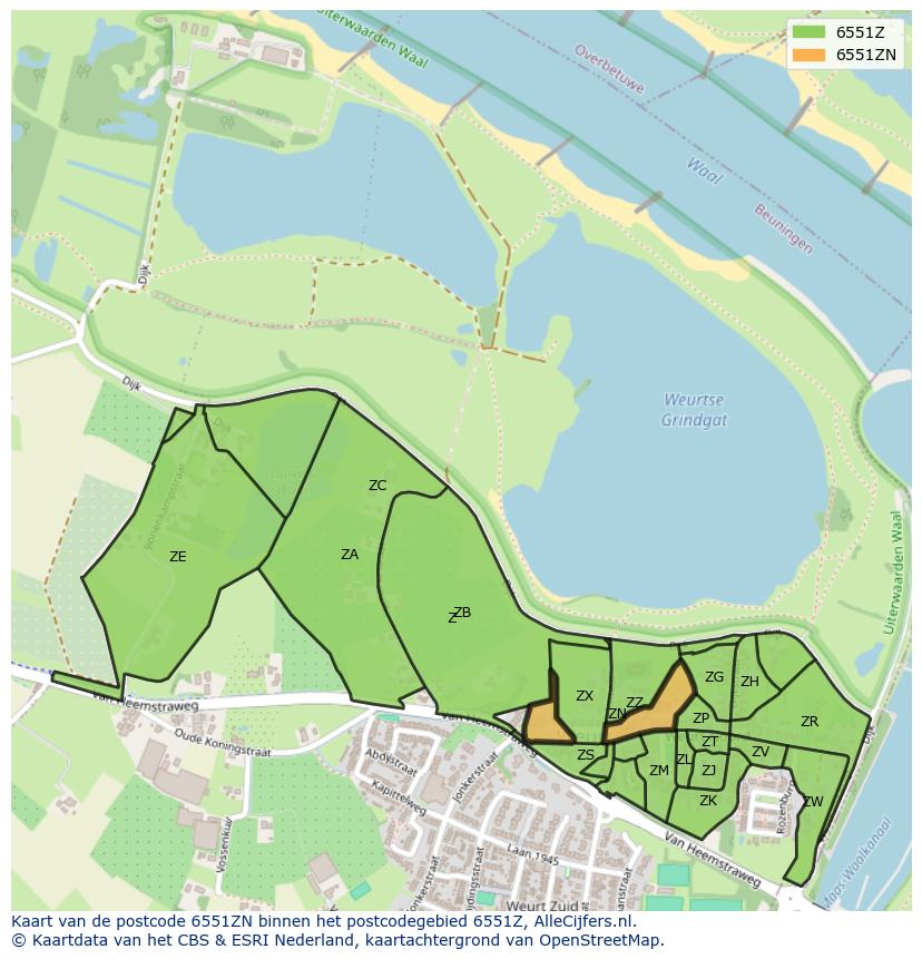 Afbeelding van het postcodegebied 6551 ZN op de kaart.