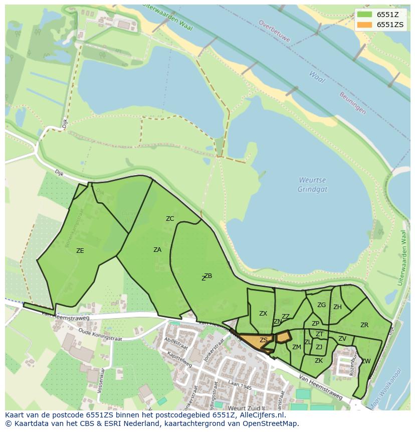 Afbeelding van het postcodegebied 6551 ZS op de kaart.