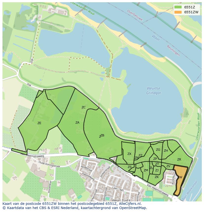 Afbeelding van het postcodegebied 6551 ZW op de kaart.