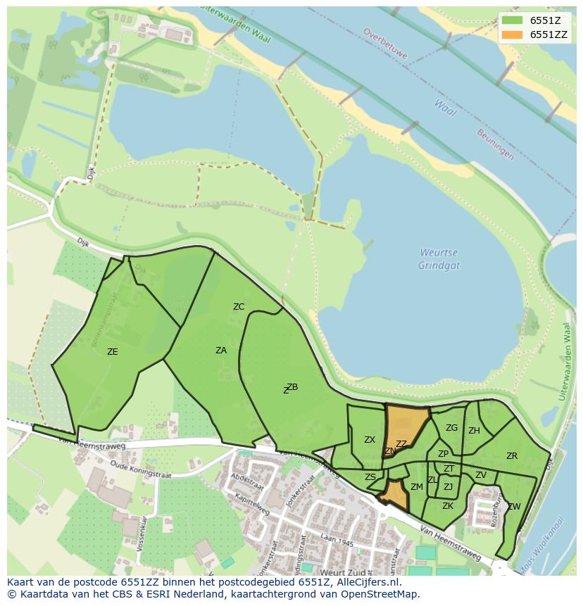 Afbeelding van het postcodegebied 6551 ZZ op de kaart.
