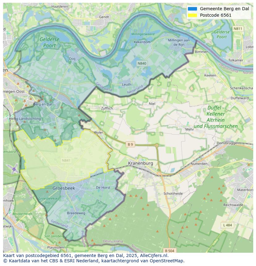 Afbeelding van het postcodegebied 6561 op de kaart.