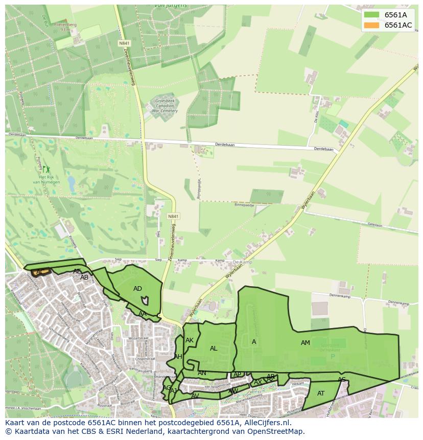 Afbeelding van het postcodegebied 6561 AC op de kaart.