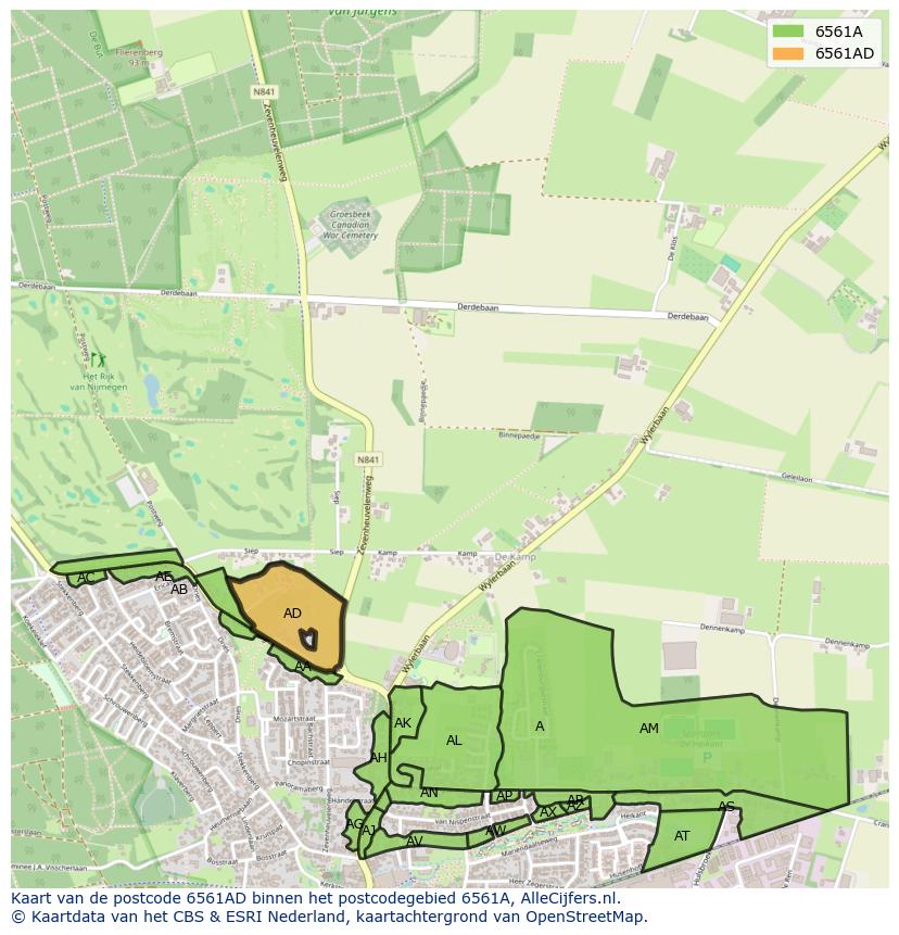 Afbeelding van het postcodegebied 6561 AD op de kaart.