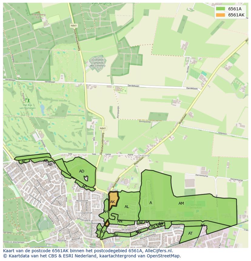 Afbeelding van het postcodegebied 6561 AK op de kaart.