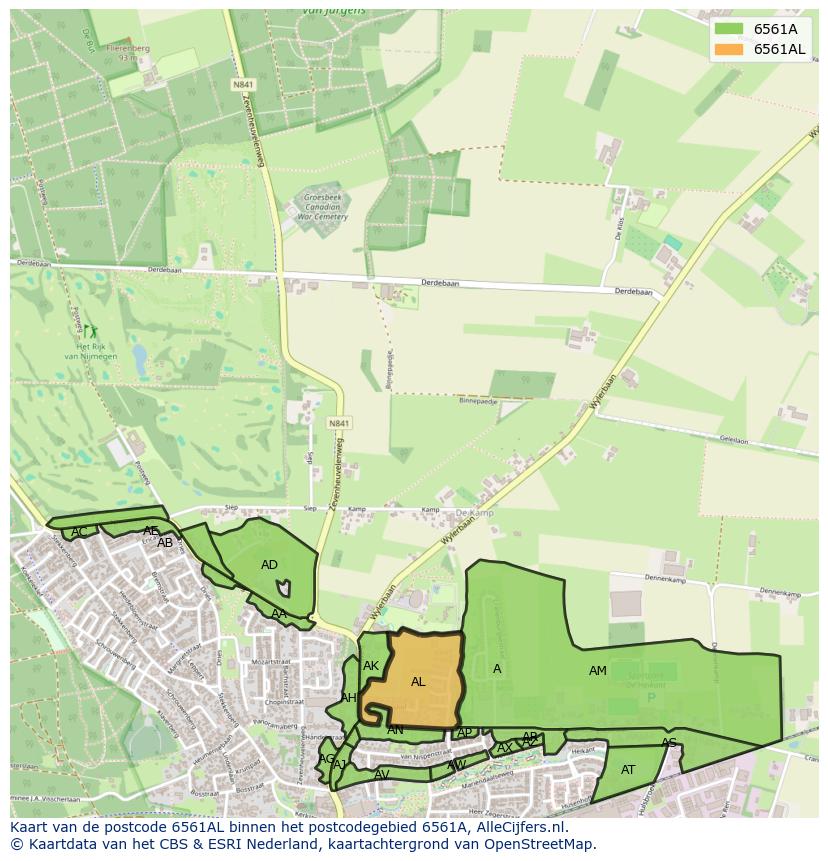 Afbeelding van het postcodegebied 6561 AL op de kaart.