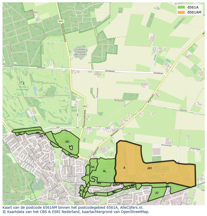 Afbeelding van het postcodegebied 6561 AM op de kaart.