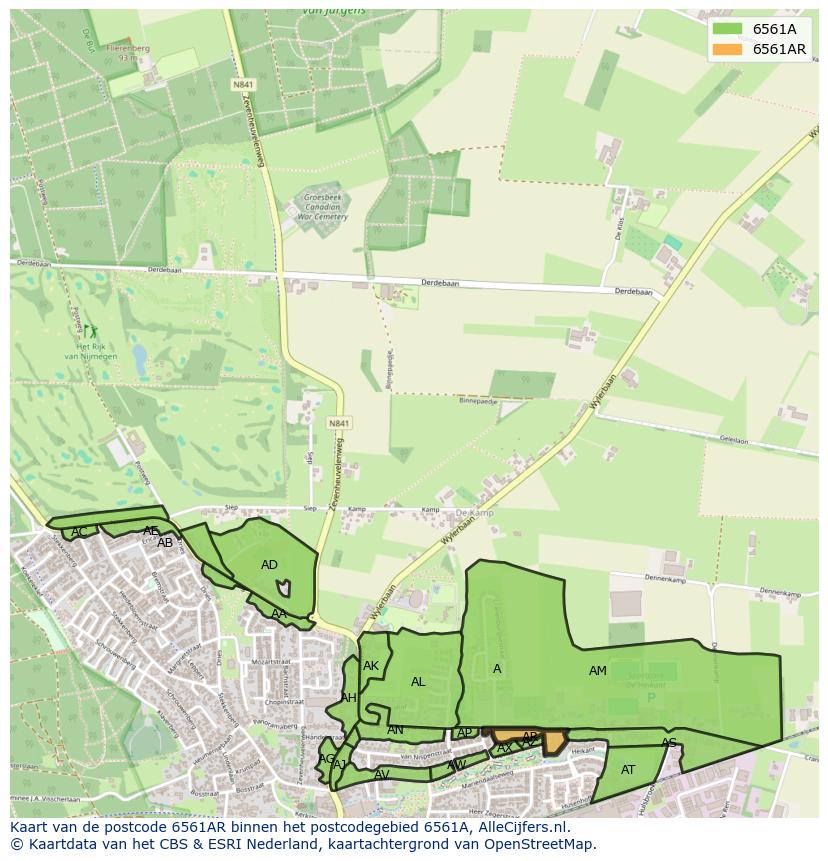 Afbeelding van het postcodegebied 6561 AR op de kaart.