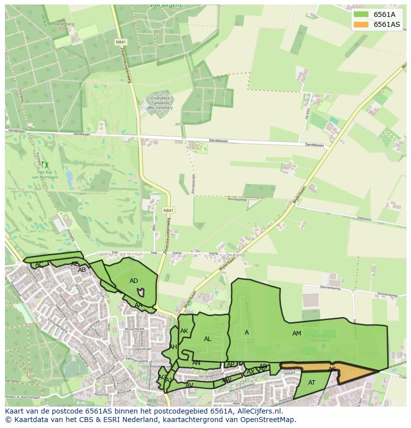 Afbeelding van het postcodegebied 6561 AS op de kaart.