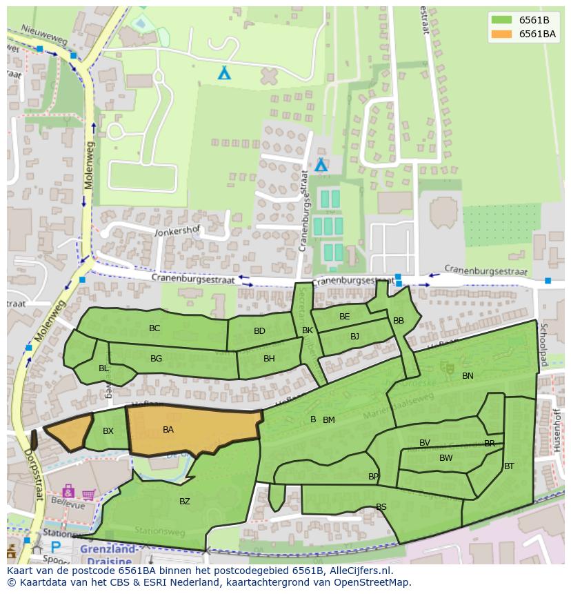 Afbeelding van het postcodegebied 6561 BA op de kaart.