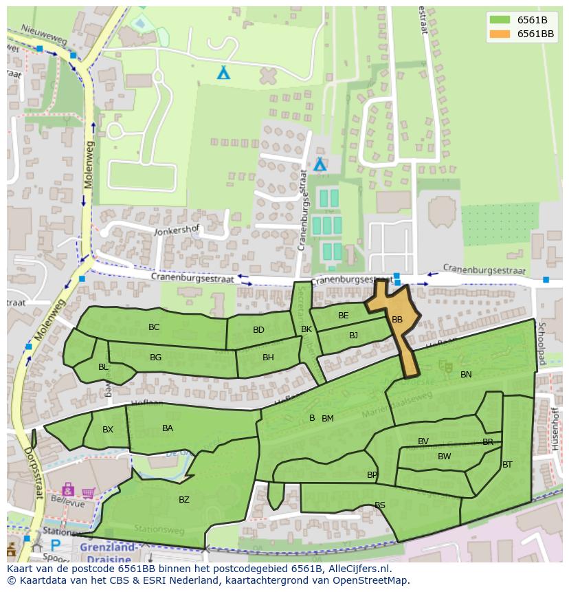 Afbeelding van het postcodegebied 6561 BB op de kaart.