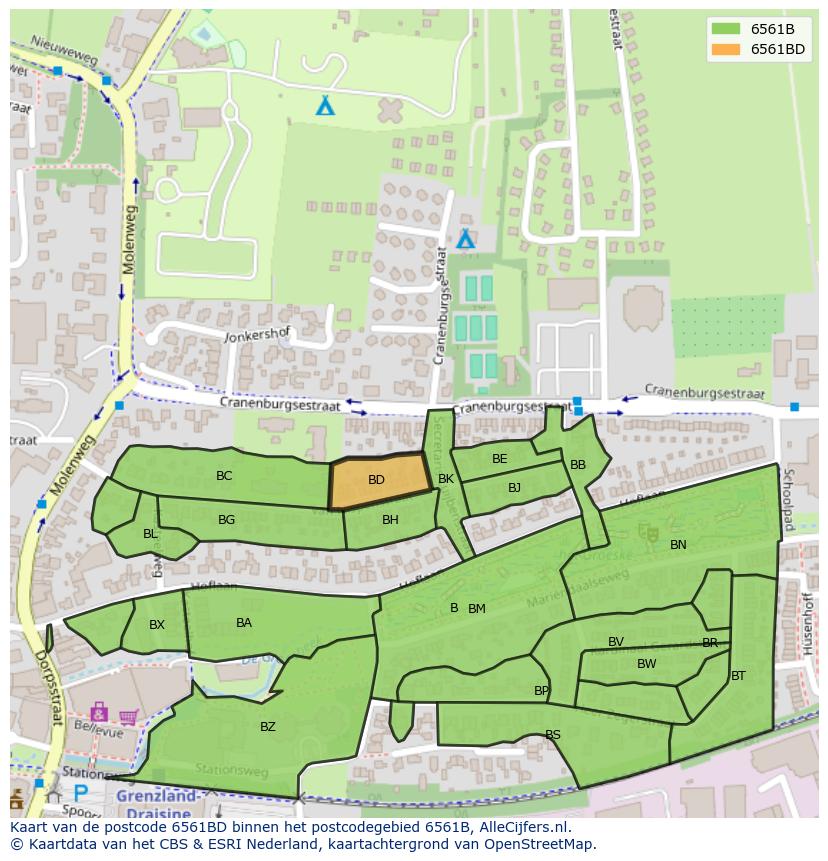 Afbeelding van het postcodegebied 6561 BD op de kaart.