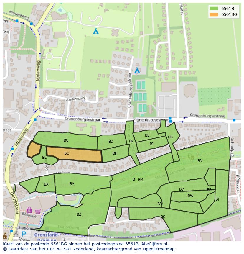 Afbeelding van het postcodegebied 6561 BG op de kaart.