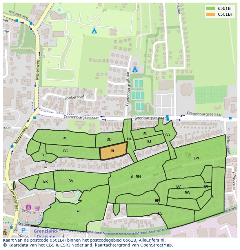 Afbeelding van het postcodegebied 6561 BH op de kaart.
