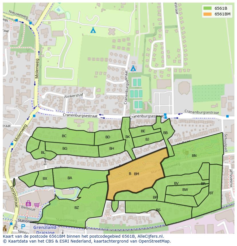 Afbeelding van het postcodegebied 6561 BM op de kaart.