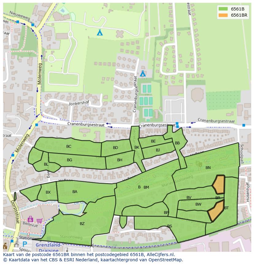 Afbeelding van het postcodegebied 6561 BR op de kaart.