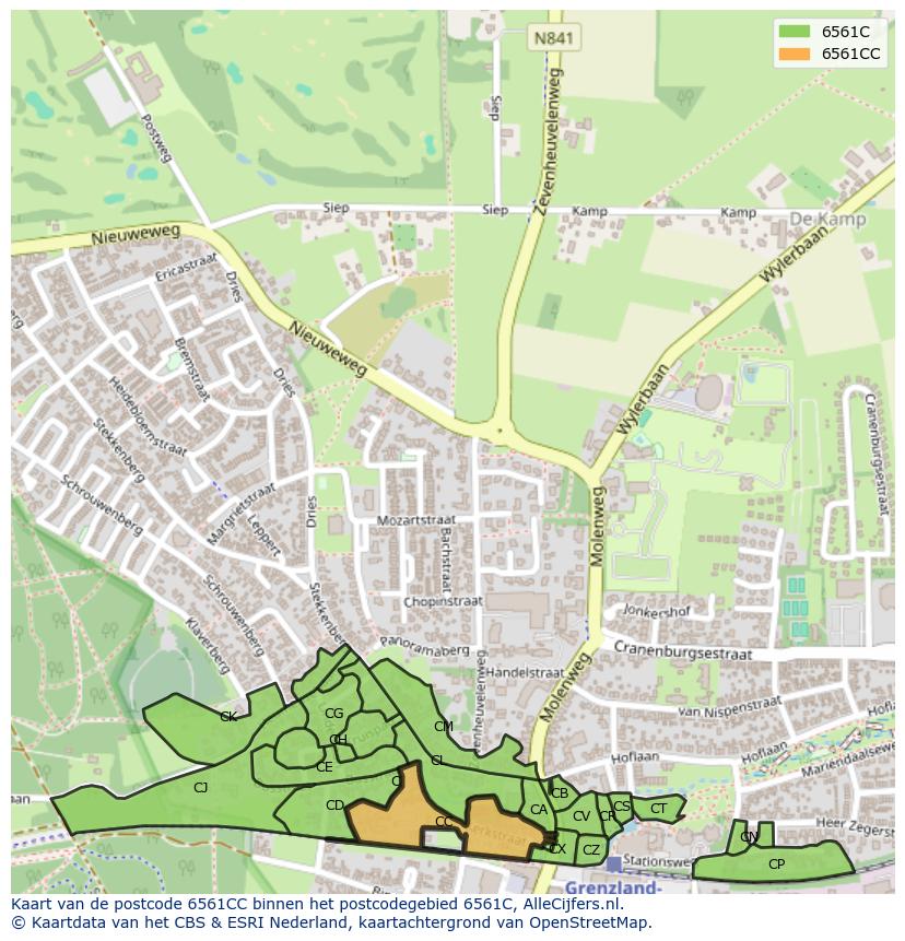 Afbeelding van het postcodegebied 6561 CC op de kaart.