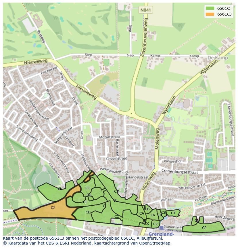 Afbeelding van het postcodegebied 6561 CJ op de kaart.