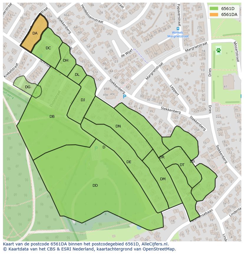 Afbeelding van het postcodegebied 6561 DA op de kaart.