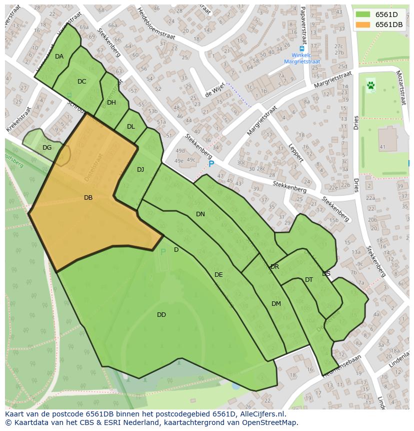 Afbeelding van het postcodegebied 6561 DB op de kaart.