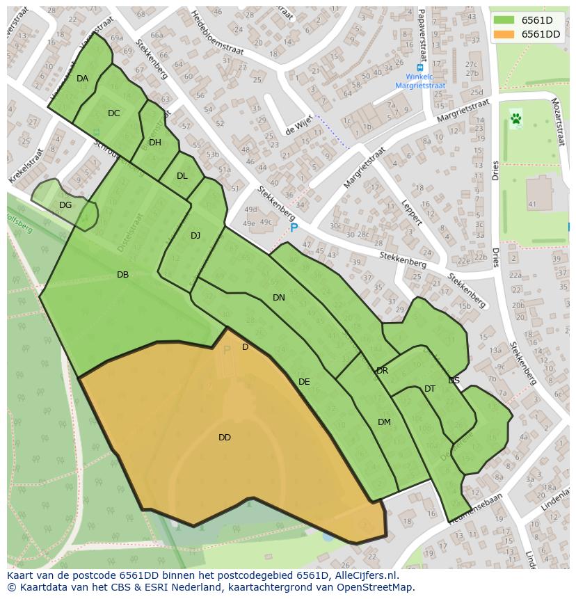 Afbeelding van het postcodegebied 6561 DD op de kaart.