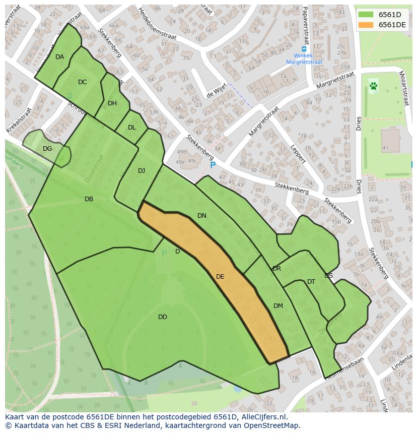 Afbeelding van het postcodegebied 6561 DE op de kaart.