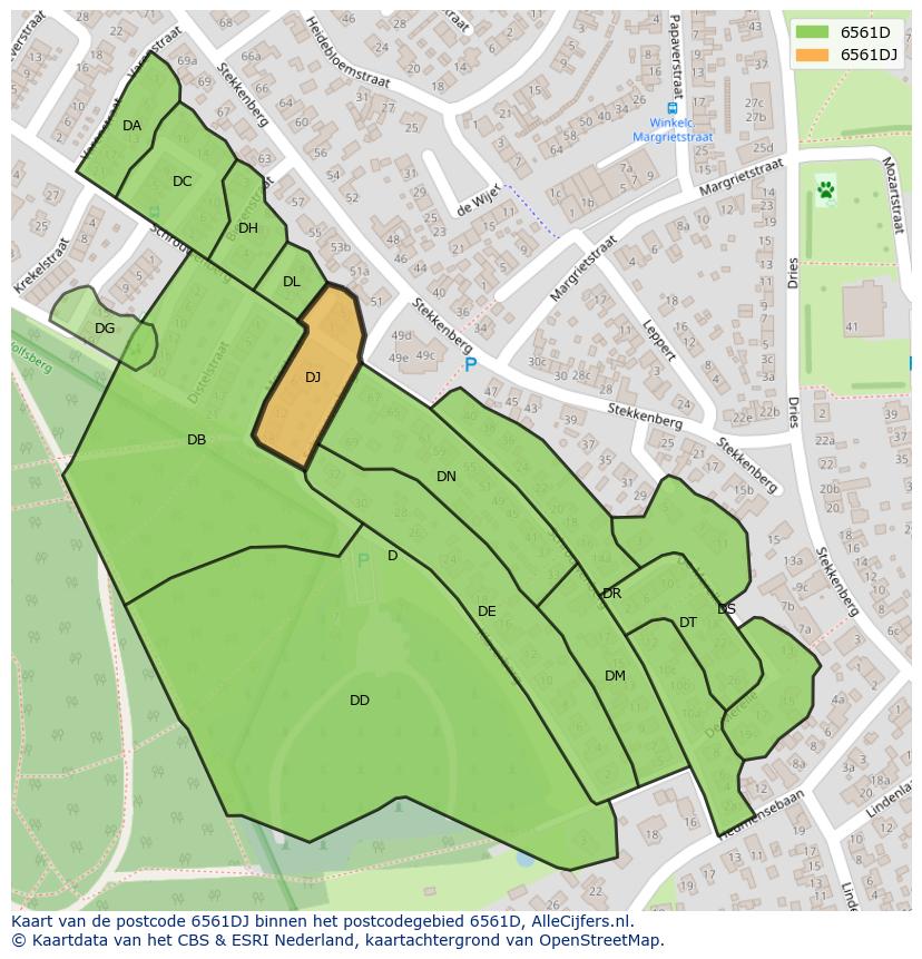 Afbeelding van het postcodegebied 6561 DJ op de kaart.